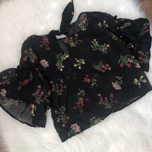 Black sheer floral top